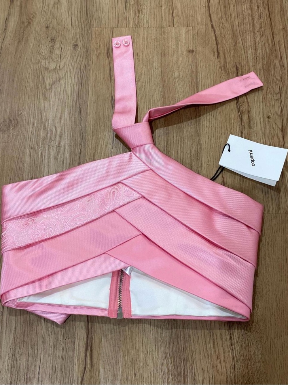 Coperni Pink Satin Upcycled Tie Bandage Crop Top